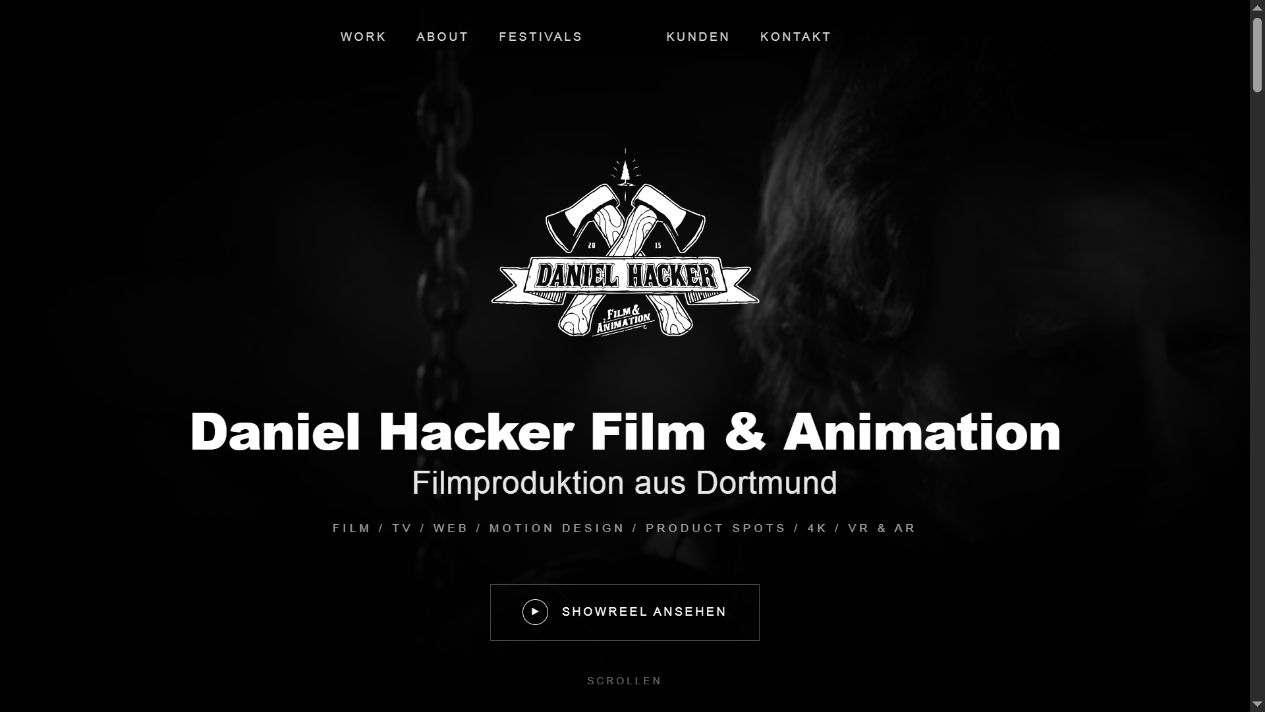 Startseite des Filmportfolios von Daniel Hacker im Desktopformat