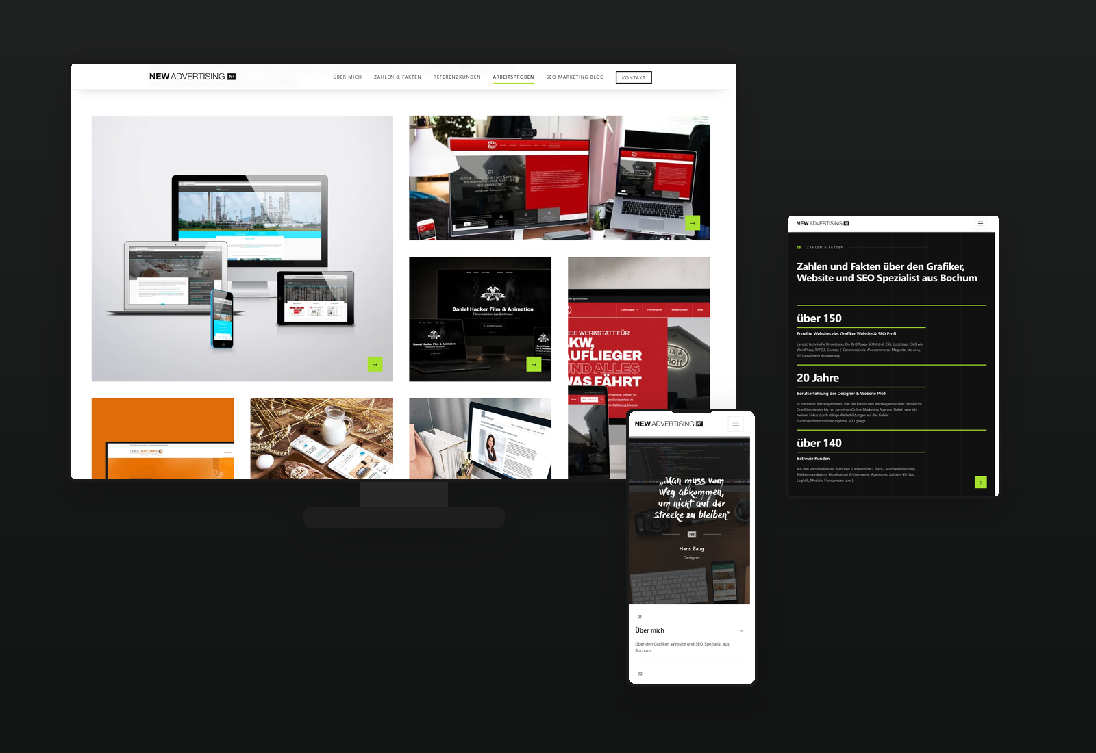 Responsive New-Advertising-Website von Ingo Schütte auf drei Endgeräten