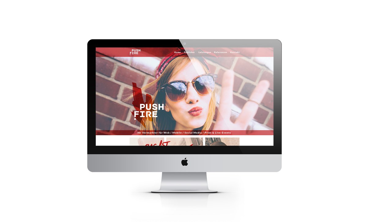 Pushfire-Startseite als Desktop-Mockup