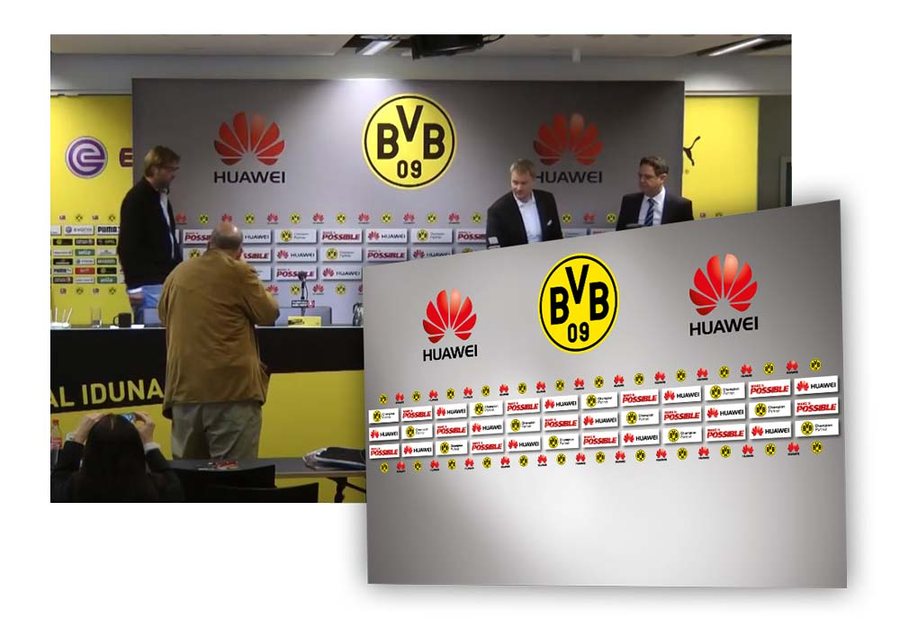 Rückwand im Presseraum, Collage Rückwand im Presseraum, Collage