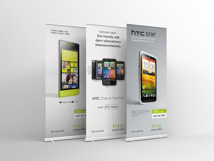 HTC Deutschland - Außenwerbung HTC Rollup-Aufsteller im Handel