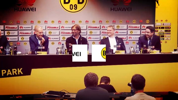 Pressekonferenz vor der Huawei-BVB-Rückwand