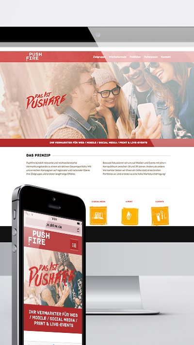 Pushfire – responsive WordPress-Website Hochformatige Vorschau der Pushfire-Website