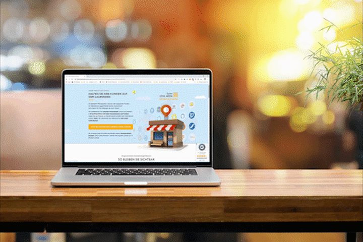Laptop mit personalisierter SEO-Listing-Landingpage von Sutter LOCAL MEDIA